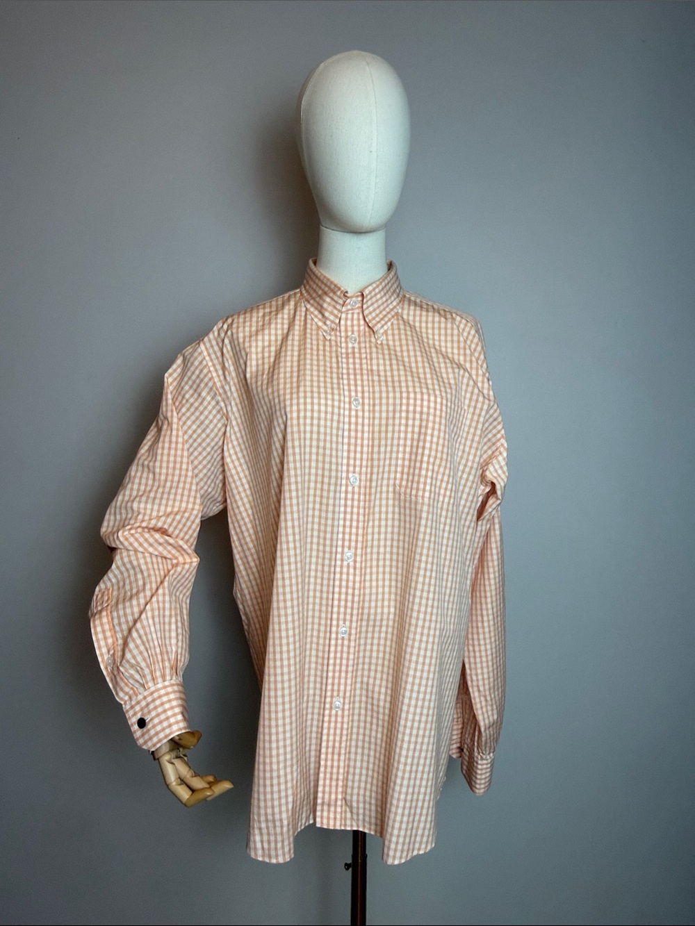 ✨VTG Hermès Orange Gingham Check Oversized Button Down Shirt 16.5 / 42✨